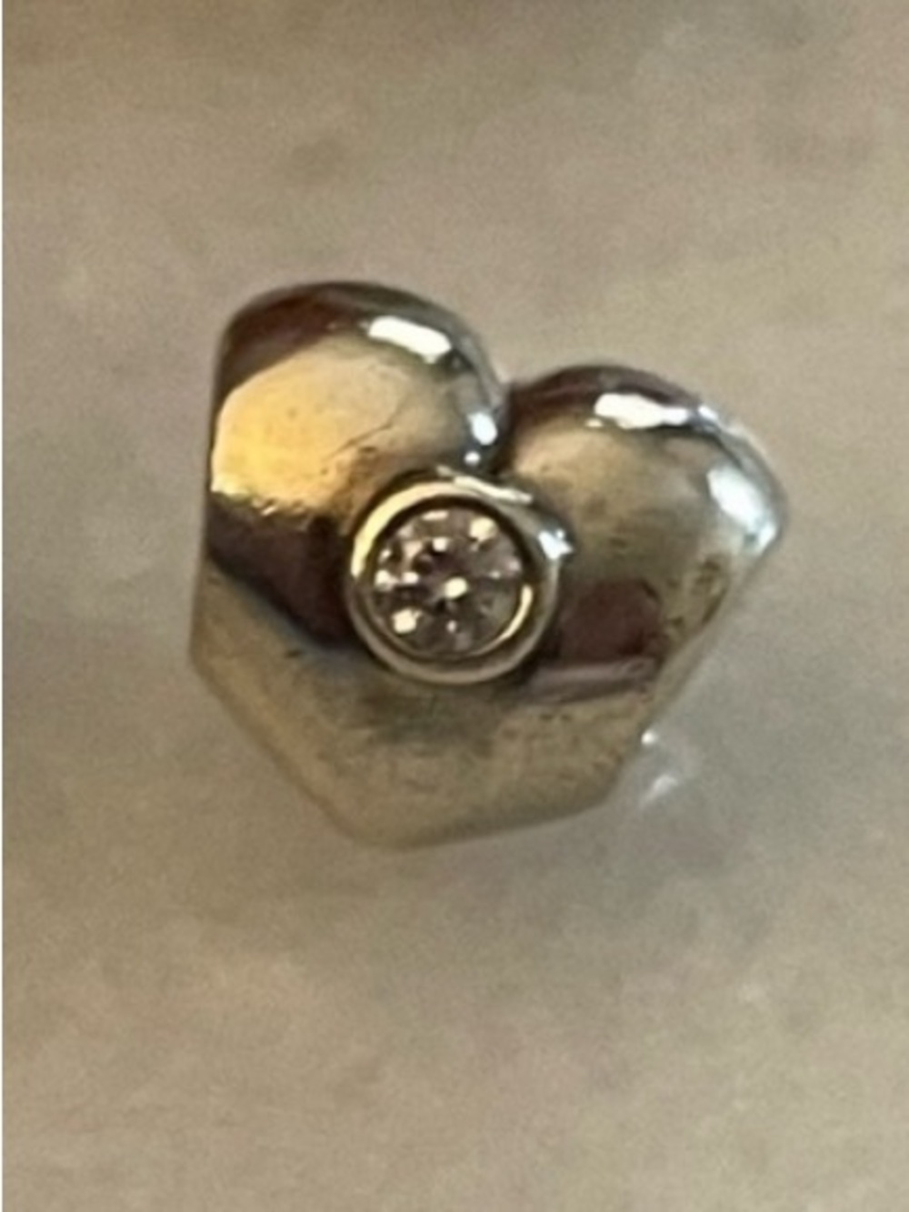 Pandora Silver Heart Charm with Clear Crystal